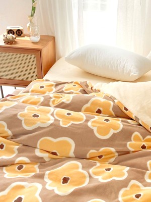 Winter Yellow Floral Plush Duvet Cover Winter Yellow Floral Plush Duvet Cover