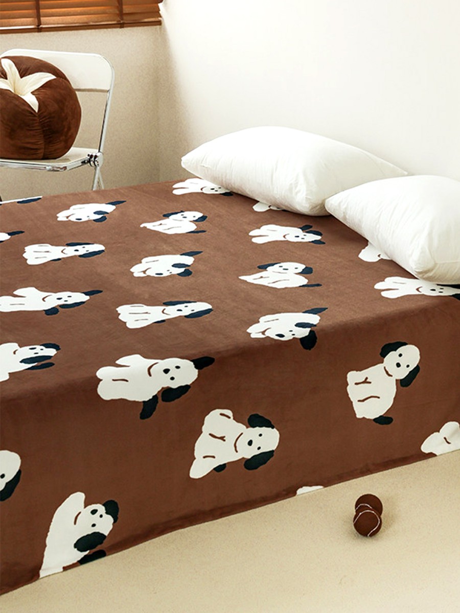Puppy Illustration Thickened Fleece Bed Sheet