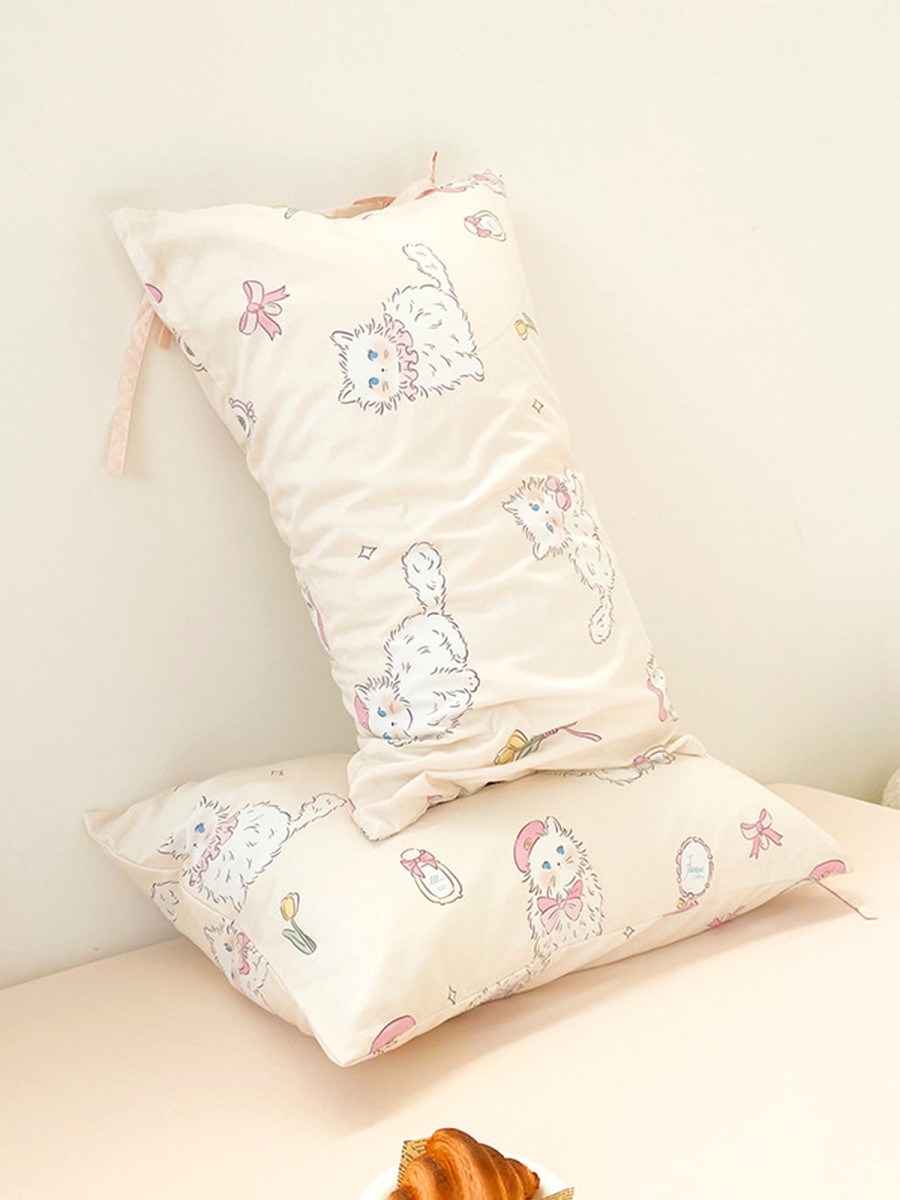 White Kitten Cotton Pillowcase