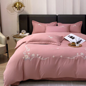 Solid color embroidered four-piece bedding set