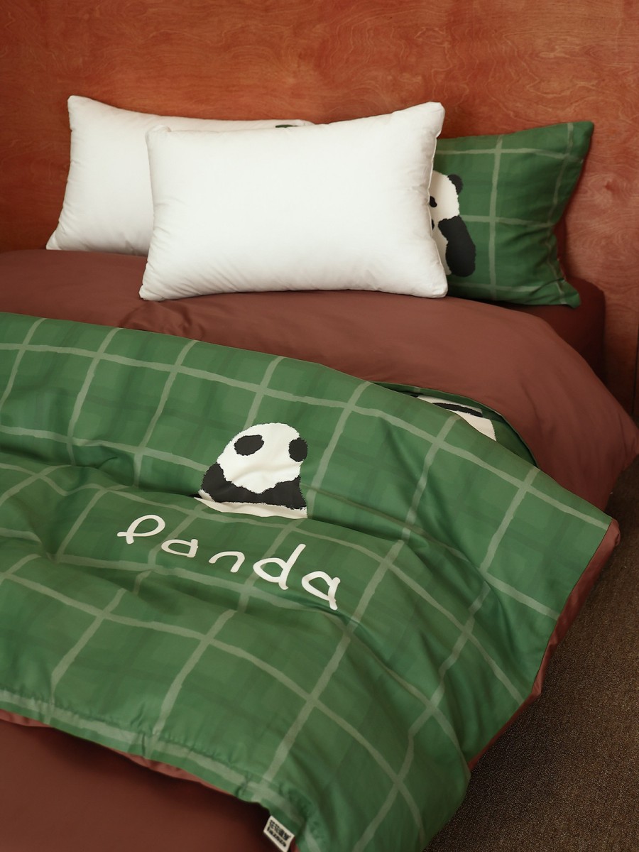 Panda Checkered Cotton Duvet Cover - Image 2