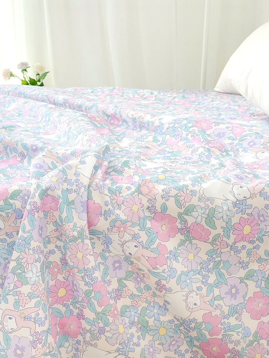 Floral and Bunny Printed 100% Cotton Bed Sheet - Image 2