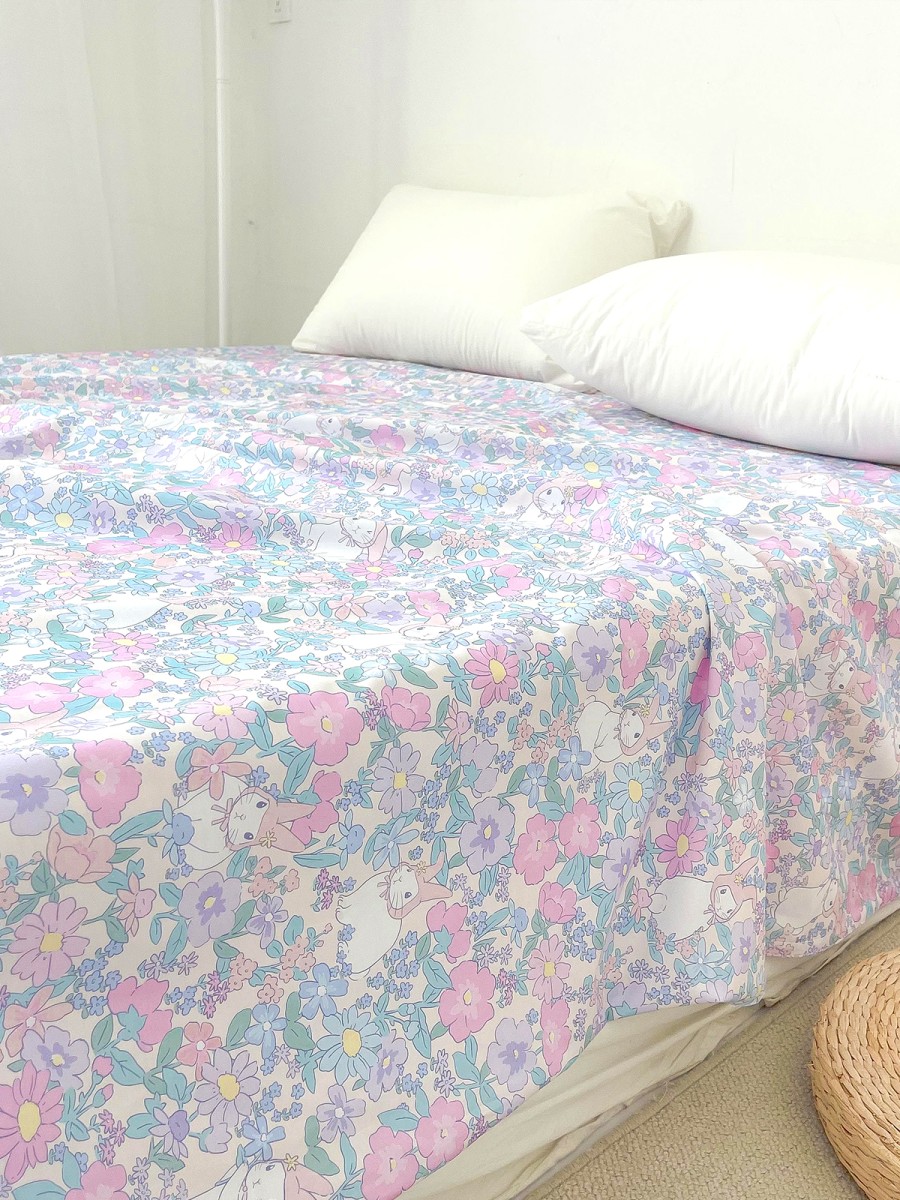Floral and Bunny Printed 100% Cotton Bed Sheet - Image 3