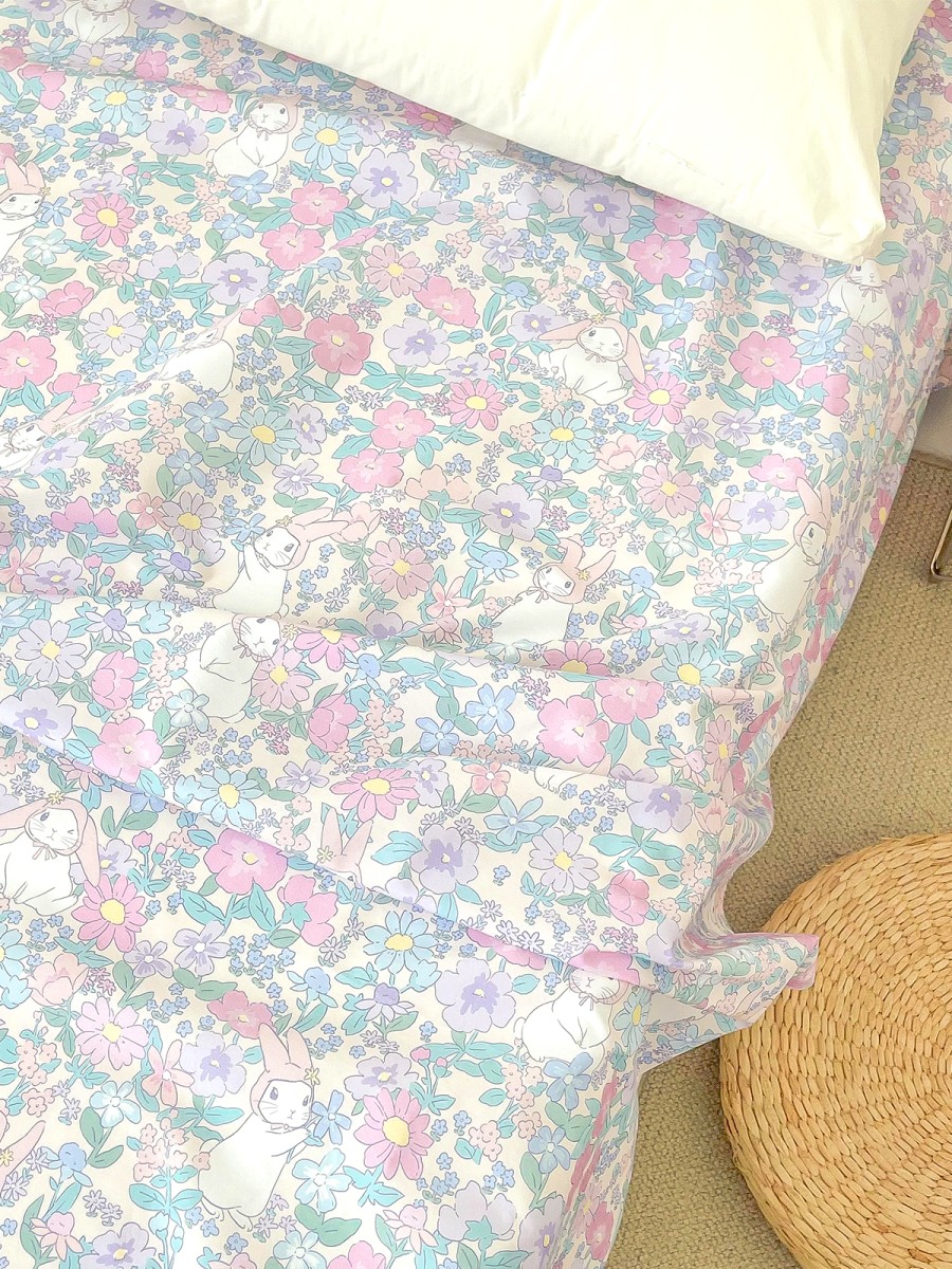 Floral and Bunny Printed 100% Cotton Bed Sheet - Image 4