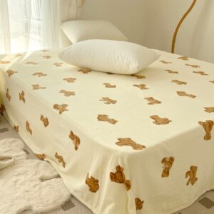 Cute Bear Cream Fleece Bed Sheet