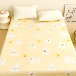 White Puppy Print Cotton Bed Sheet
