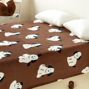 Puppy Illustration Thickened Fleece Bed Sheet