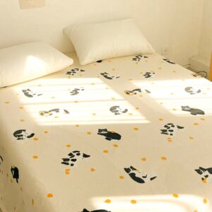 Cow and Cat Print Cream Fleece Bed Sheets