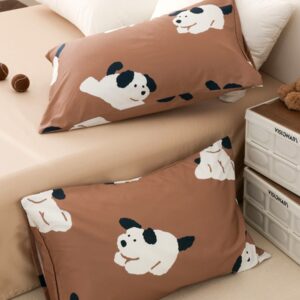 Black and White Puppy Print Cotton Pillowcase