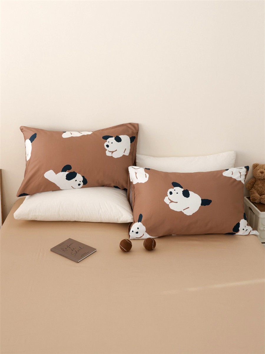 Black and White Puppy Print Cotton Pillowcase - Image 3