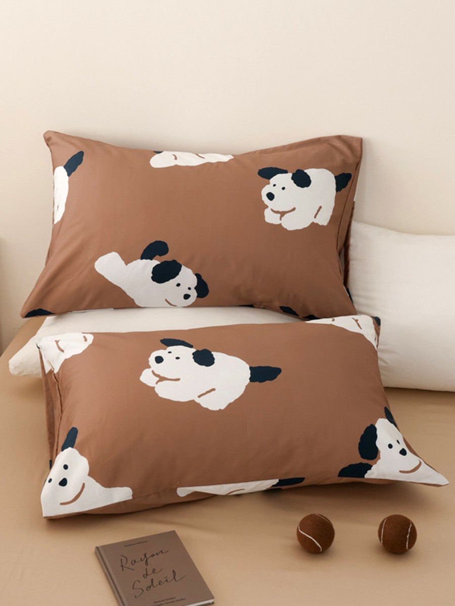 Black and White Puppy Print Cotton Pillowcase - Image 4