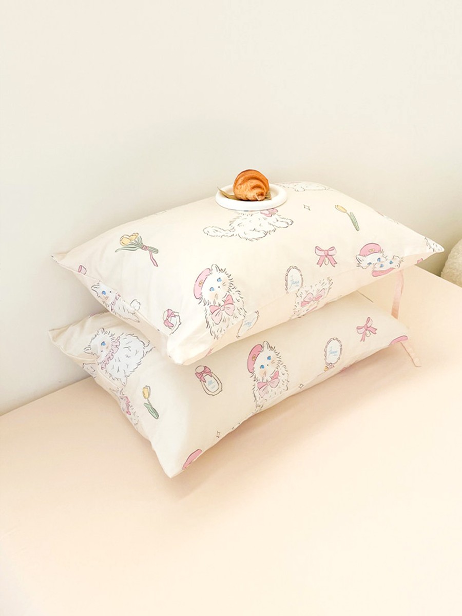 White Kitten Cotton Pillowcase - Image 2