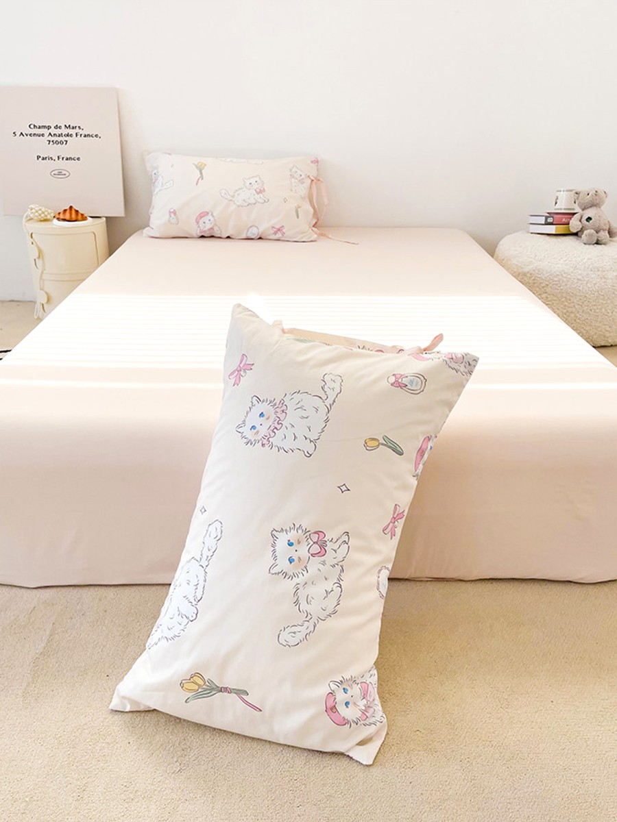 White Kitten Cotton Pillowcase - Image 3