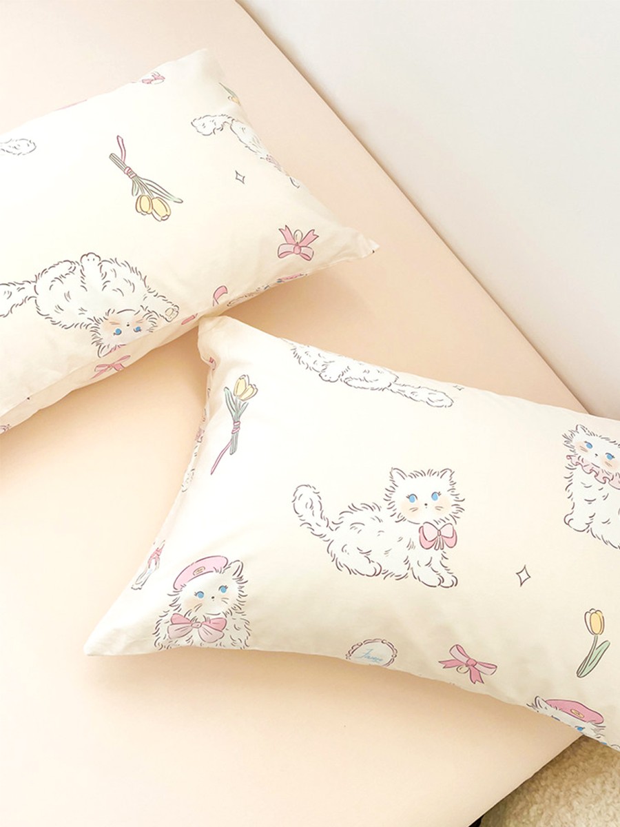 White Kitten Cotton Pillowcase - Image 5
